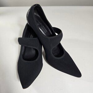 Donald Pliner Womens 7.5 Microfiber Black Embellished Heel Mary Jane Pump Italy